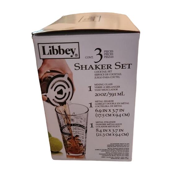 New Libbey Bartender Shaker Set 3 Piece Mixing Glass Strainer Drink Recipes - Picture 4 of 13